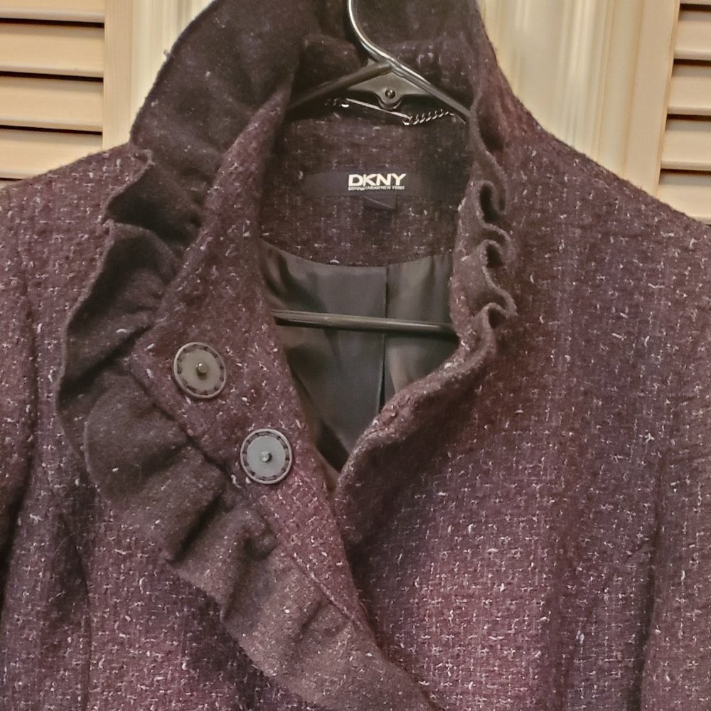 Ruffled Purple Tweed Long Jacket - DKNY sz 6
